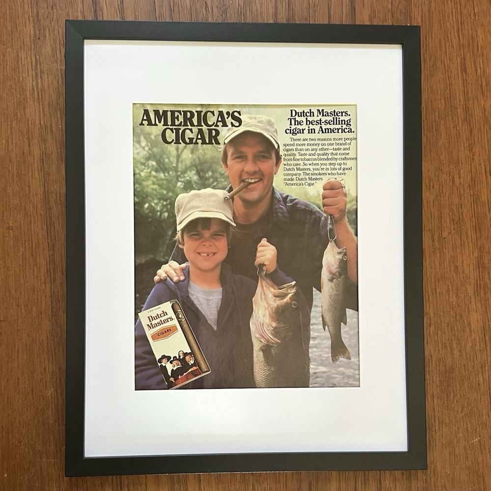 FRAMED 1984 Dutch Masters Cigars Father Son Fishing Original Print Ad